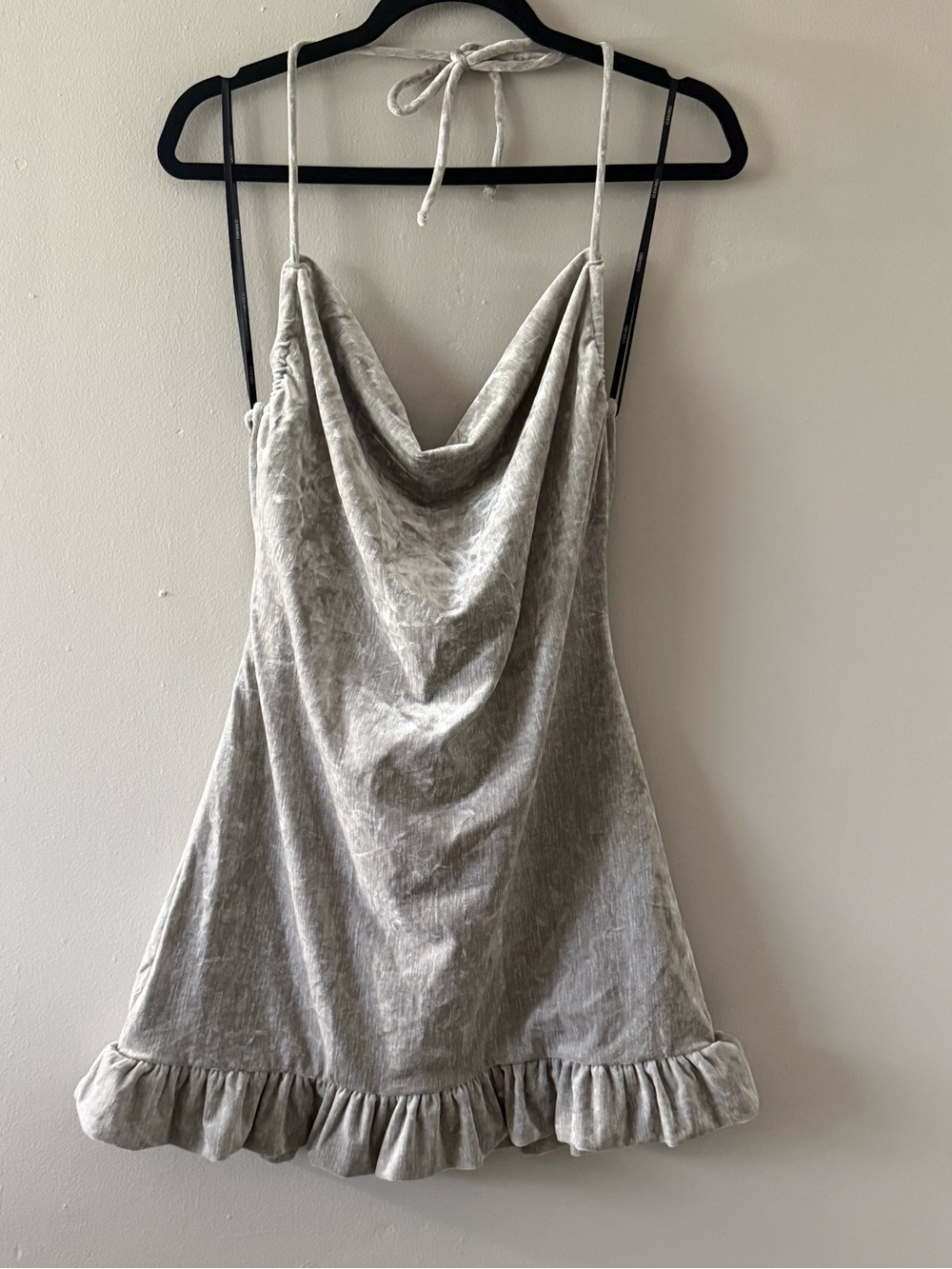 Forever 21 Silver-Grey Velvet Cowl Neck Mini Dress